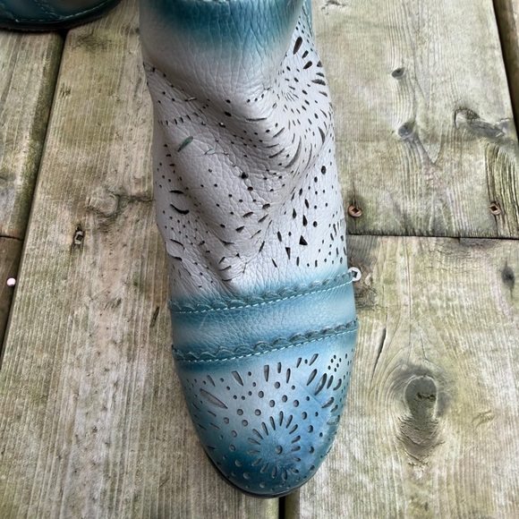 Spring Step L'Artiste Ankle Boots Size 40 Gray/Teal Leather Zip Perforated - Picture 4 of 12